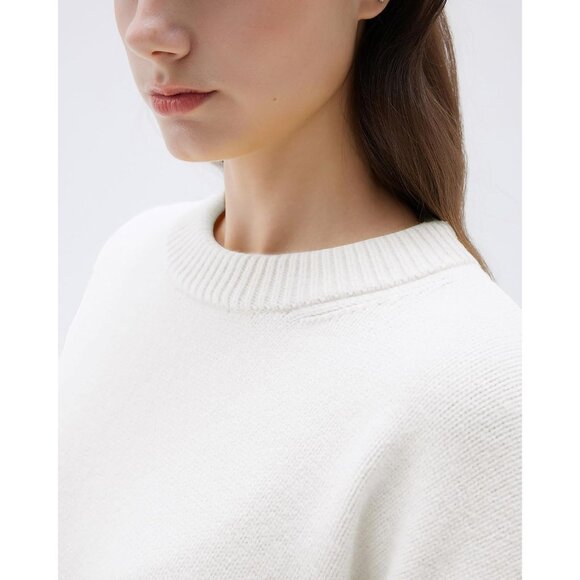 Women Cashmere Blend Oversized Crew Neck White Soft Warm Pullover Sweater - Picture 3 of 5